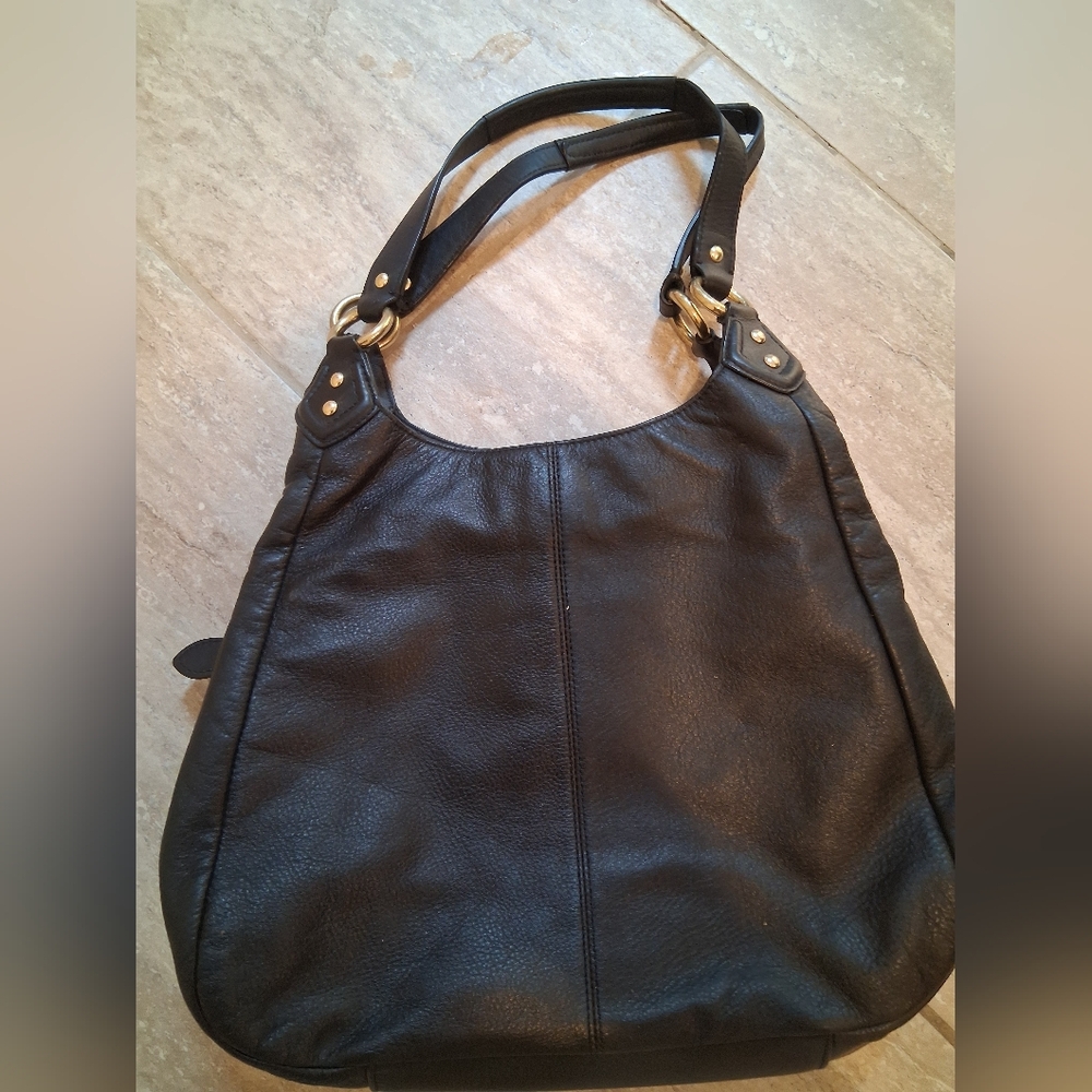 Coach Campbell F24686 Black Leather Hobo Shoulder Bag Purse Brass Buckle Handbag - Picture 3 of 5